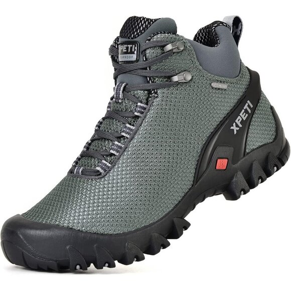 〽️Men\'s Grey Xpety Terra Mid Waterproof Rubber Sole Hiking Boots